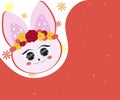 Background with a hare, decorative flowers, Easter, Easter Bunny, shiny eyes with the words Easter